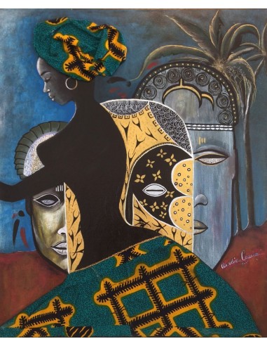 COCCINA  Claudia : Igboland, Tableau figuratif, Acrylique et tissu sur toile Paris Déstockage Promo