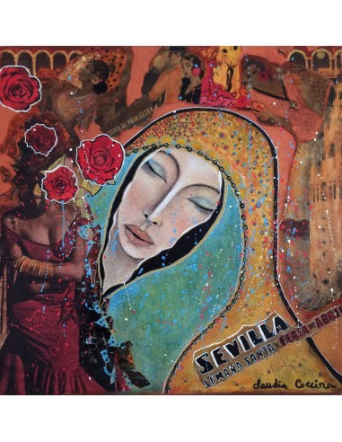 COCCINA  Claudia : Sevilla, Tableau figuratif, Acrylique et tissu sur toile de France