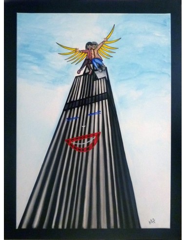 COULIBEUF-ESPEJO Beatrice : Les cousines sur la Sears Tower à Chicago (acrylique/toile ) pas chere